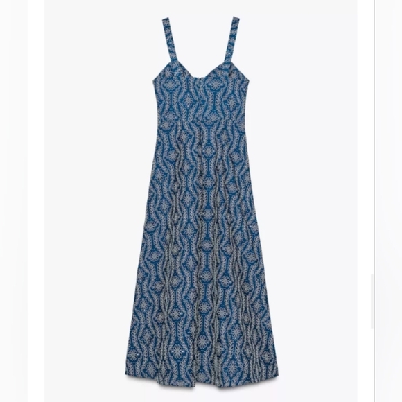 Zara Rubberized Openwork Embroidery Midi Dress - Picture 8 of 9